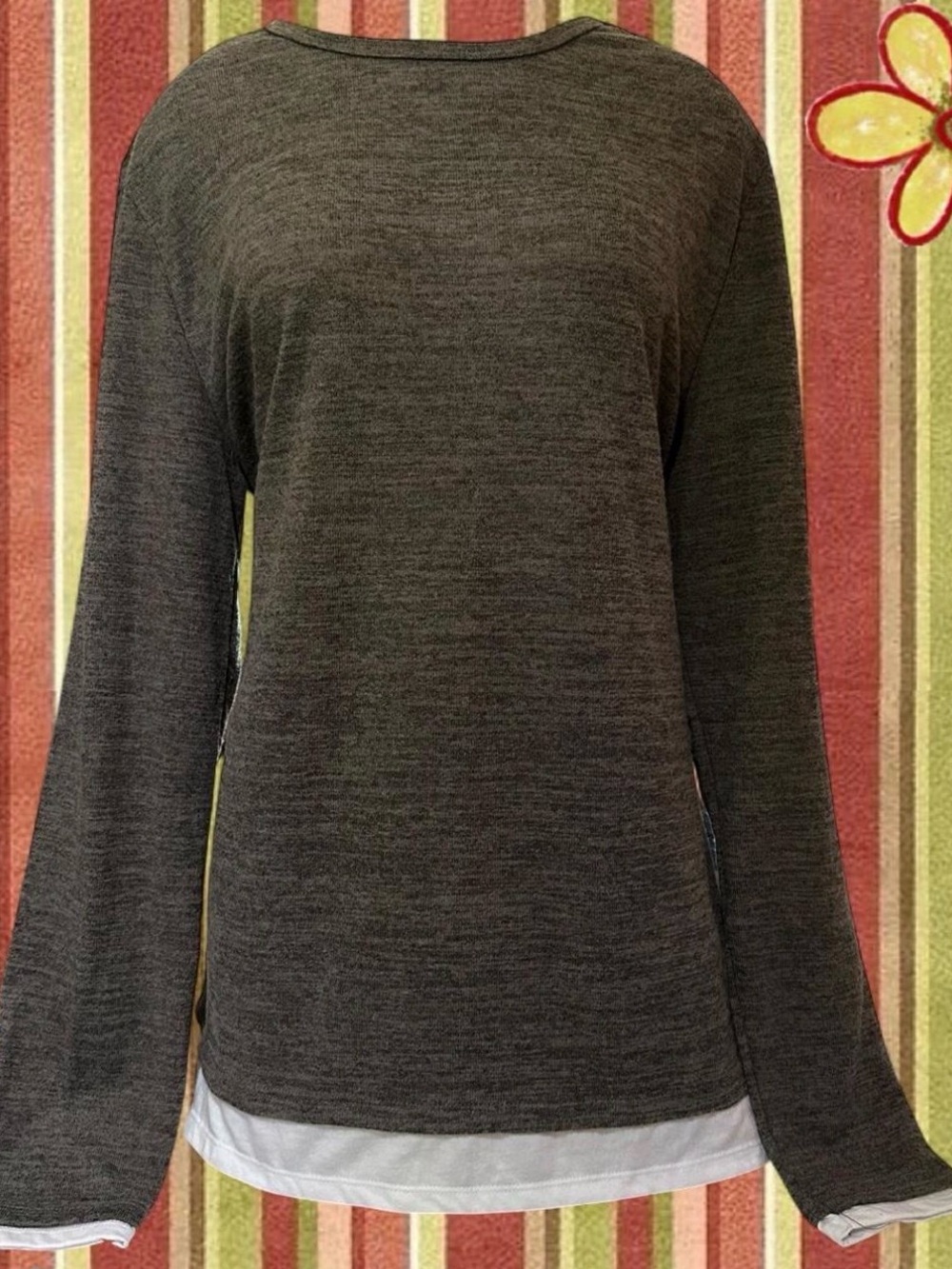 Y2K Style Gray Long Sleeve Layered Hem & Sleeves Tee Top